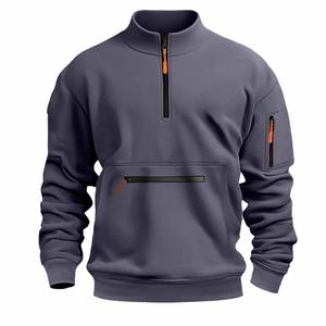 Autumn Winter Half-Zipper Stand Collar Sweatshirts for Men and Women Solid Color Fleece Pullover Daily <b>Leisure</b> <b>Tops</b> - Product Image 3
