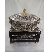 Plat de service professionnel en acier inoxydable 304, finition dorée luxueuse, chauffé au gaz, élégant pour buffets, mariages et restaurants