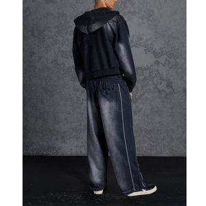 Survêtement deux pièces unisexe de haute qualité, en coton 100%, vintage, coupe ample, à jambes larges, avec fermeture éclair, appliqué, pour l'hiver - Product Image 2