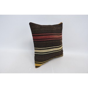 Brown Kilim Patchwork Wool Pillow Luxury <b>18x18</b> Inch Decorative Cushion Floral Vintage Print Woven Bedding Floor Portable - Product Image 3