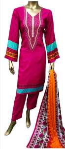 Últimas señoras Readymade trajes de lino bordados Lenin pakistaní moda botón decoración silueta recta fiesta de mujer - Product Image 3