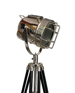 Elegant Steel Glass And Wood Spot Light 8 Inch Mounted On Foldable Wooden Stand Decorative Industrial Floor Lamp - Product Image 3