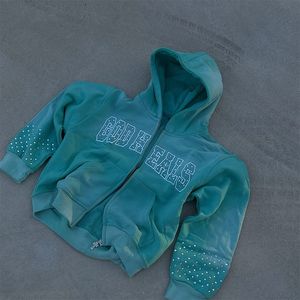 OEM 100% algodón personalizado bordado Sudadera con capucha Streetwear Rhinestone bordado Sudadera con capucha logotipo personalizado pulóver Zip up Sudadera con capucha - Product Image 1