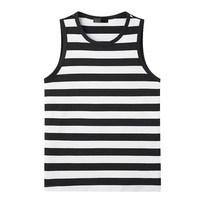 Camiseta sin Mangas para Hombre, Cuello Redondo, Tejido de Punto, Spandex/Poliéster, Ecológica, de Secado Rápido, Transpirable, Estilo Vintage, en Blanco y Negro - Product Image 1