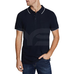 Camiseta de polo de golf de manga corta para hombre ODM, jersey negro con estampado de logotipo personalizado de LICRA de algodón que absorbe alta humedad sólido de secado rápido - Product Image 3