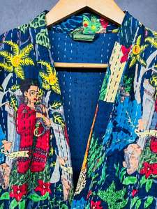 Winter Wear <b>Quilted</b> Kantha Stripe Eco-Friendly Handmade Indian Women's Cotton Jacket - Product Image 2