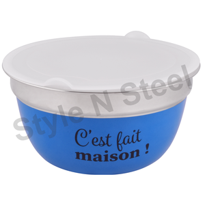 ชามอัลดี้สแตนเลสเกรดพรีเมี่ยมพร้อมฝาพลาสติกสีเหลืองและดีไซน์คลาสสิกมีสไตล์ที่ออกแบบมาพร้อมฝาสีขาว - Product Image 2