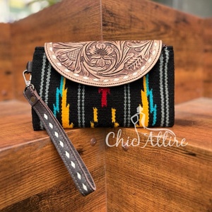 Nouveau artisanat Western usiné à la main en cuir selle couverture bracelet embrayage réel cousu à la main sac à main multi-usage femmes portefeuille - Product Image 1