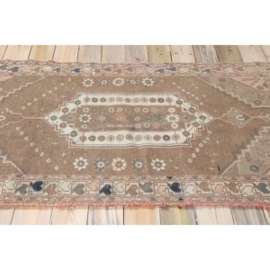 Rug Turkish Rug, 3.8x6.2 ft Vintage Rug, <b>Brown</b> Floral <b>Wool</b> Rug - Product Image 3