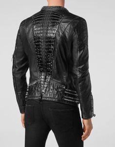 Casual mùa đông da biker áo khoá<span class=keywords><strong>c</strong></span> với đứng <span class=keywords><strong>c</strong></span>ổ áo đồng bằng nhuộm vải dây kéo đóng <span class=keywords><strong>c</strong></span>ửa và đinh tán OEM Dịch vụ <span class=keywords><strong>c</strong></span>ó sẵn - Product Image 4