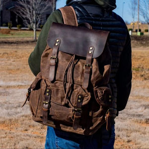 Sac à dos en cuir et toile, durable, pour voyage, école, randonnée, épaule, unisexe, élégant, grande capacité, usage quotidien, antivol, pour ordinateur portable - Product Image 1