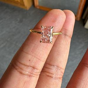 Anillo de Compromiso Solitario con Diamante Rosa Cultivado en Laboratorio, Corte Radiante, Certificado por IGI, para Mujer, en Oro de 14k, Anillo de Boda con Diamante de Fantasía, Regalo - Product Image 4