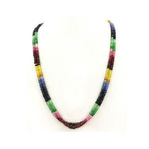 Dây chuyền đá quý tự nhiên cao cấp gồm ngọc lục bảo, hồng ngọc và ngọc bích, mặt cắt facet, <span class=keywords><strong>3</strong></span> hàng đá - Product Image 1