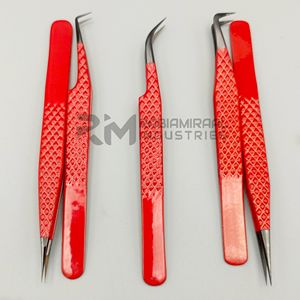 Pinzas RMI rojas de nueva llegada Pinzas de extensión de pestañas sostenibles Pinzas de pestañas de acero inoxidable Logotipo personalizado y embalaje - Product Image 3