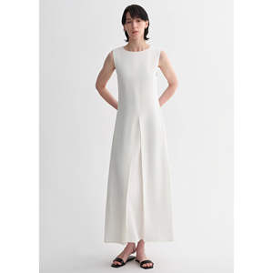 Vestido Blanco de Satén con Corte en A, de Seda de Morera, Sin Mangas, con Pliegues Oblicuos, Estilo Sencillo, Cintura Natural y Diseño Transpirable - Product Image 1