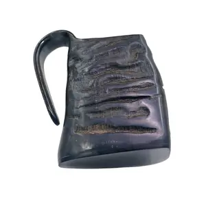 Water Buffalo horn mug medieval black carved beer viking drinking 100% Real cow horn beer coffee mug