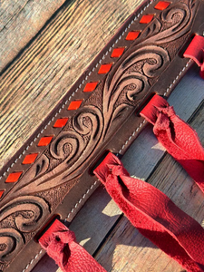 Conjunto de aparejos para caballo de cuero genuino estilo western con cierre de hebilla, cabezada con cuentas y pechera - Personalización para equitación disponible - Product Image 2