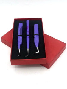 Meilleur 45 degrés pourpre poudre revêtement pince à épiler extension de cils 45 degrés droite en acier inoxydable Logo personnalisé Instrument de beauté - Product Image 3