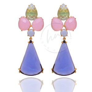 Luxury Women's Trendy Designer Flower <b>Stud</b> <b>Earrings</b> Handmade Multi Hydro Quartz Gemstone Drop Gold Plated Jewelry - Product Image 3