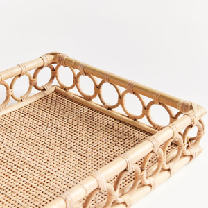 Nouveau design fait à la main en osier ovale décoratif non toxique naturel décor à la maison plateau en rotin nacre avec poignée - Product Image 4