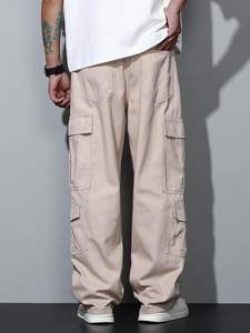 Lujosos pantalones cargo de mezclilla de lona holgados para hombres Estilo casual Peso medio Diseño de pierna ancha Cierre de cordón para patinadora de hip hop - Product Image 3