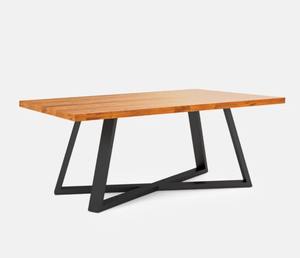 Table à manger rectangulaire en bois massif de teck avec plateau en bois et pieds en fer, forme des pieds personnalisable - Product Image 4