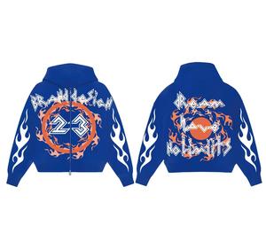 Sudadera con capucha desgastada recortada de la mejor calidad para hombre-Sudadera de estilo chaqueta de calle personalizada con doble cremallera - Product Image 4