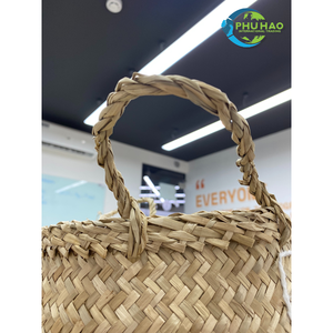 PANIERS DE VENTRE EN GRAINE DE MER Naturels tissés à la main avec poignées Panier en paille écologique pour salon, chambre à coucher et usage extérieur - Product Image 4