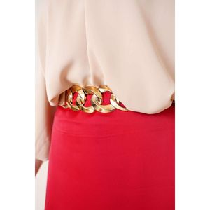 Blusa de satén de cuello alto informal, decoración de botones Beige, tejido de seda Formal de lujo personalizado disponible XS XL para ropa de oficina de verano - Product Image 3