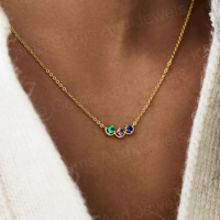 Chaîne à maillons en argent sterling 925 plaqué or 14 carats avec zircon chrétien et pierres précieuses multicolores serties à griffes, cadeau personnalisé avec pierre de naissance