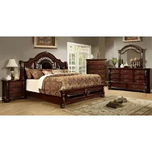 Cheap Luxury bedroom set classic style made of solid mahogany wood for indoor bedroom