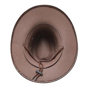 Casquette de shérif en cuir véritable pour hommes pare-soleil de corde de vent de crème solaire pour l'équitation tourisme alpinisme en plein air réglable pour toutes les tailles - Product Image 2