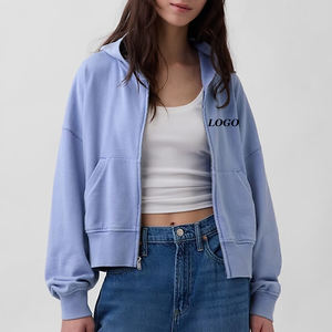 เสื้อฮู้ดผ้าฟลีซสำหรับผู้หญิง ดีไซน์สตรีทแวร์สุดเทรนดี้ พร้อมโลโก้ ซิปปิด และชายเสื้อแบบริบ มีกระเป๋า เหมาะสำหรับใส่พักผ่อนในฤดูหนาว - Product Image 1