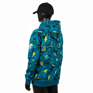 Sudadera con Capucha y Cremallera para Mujer, Tejido de Felpa de 320 GSM, Estampado de Camuflaje Azul con Gráficos de Rayos en el Panel Frontal, Logotipo Personalizado, Sudadera Básica con Cremallera - Product Image 5