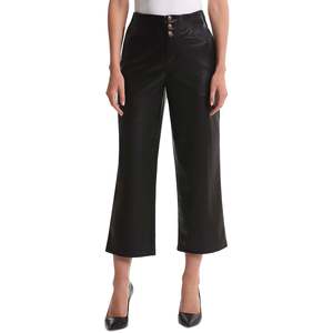 Pantaloni cropped da donna Bagatelle neri taglia S in ecopelle a vita alta, gamba larga, traspiranti, in PU, con decorazioni a bottoni, colore lavato, casual - Product Image 1