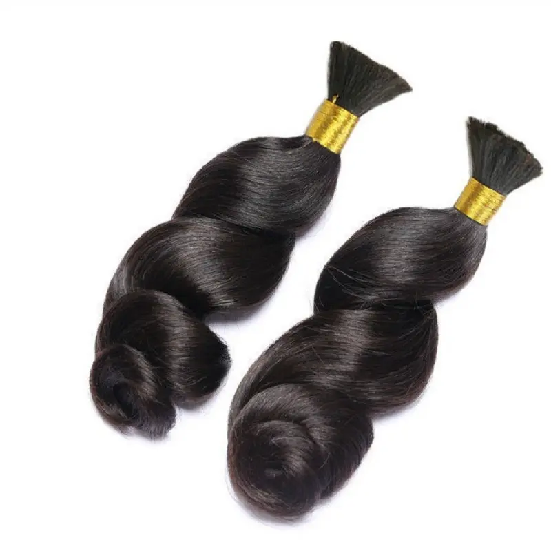 Rambut gelombang longgar massal untuk mengepang tanpa kain 100 gram satu bundel rambut Remy Brasil 14-28 inci ekstensi rambut