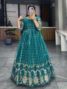 Heavy Fox Georgette bordado trabajo largo Anarkali traje para mujer boda función tradicional vestidos de fiesta con Salwar Kameez - Product Image 3