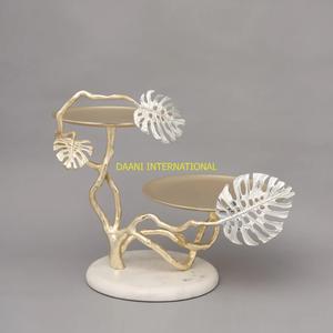 Soporte de postre moderno con base de mármol, diseño de hojas decorativas de cumpleaños, bandeja de exhibición de galletas de pastel de magdalenas de Metal para fiestas de boda - Product Image 1