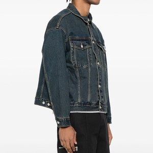 Veste en jean classique pour homme, coupe oversize, avec boutons décoratifs, style vintage, en denim bleu délavé, pour usage intensif - Product Image 3
