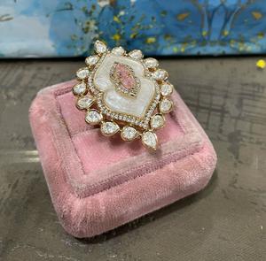 Elegante ropa tradicional Real Kundan chapado en oro ajustable elegante anillo para bodas fiestas compromisos desgaste para mujeres - Product Image 1