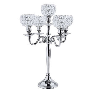 Bougeoir personnalisé en aluminium argenté avec perles en cristal Artisanat pour la décoration de table d'hôtel et de bureau à domicile pour mariage - Product Image 4