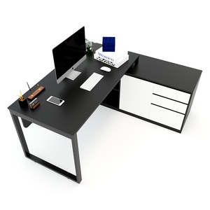 Escritorio Ejecutivo Rectangular de Lujo Contemporáneo Minimalista de 160x140cm con Gabinete de Almacenamiento y Patas de Acero, Requiere Ensamblaje, para Oficina - Product Image 1