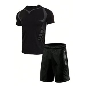 Conjunto de 2 Piezas de Camiseta y Pantalones Cortos Deportivos de Compresión de Punto Transpirable de Verano de la Mejor Calidad para Hombre - Product Image 4