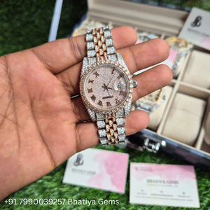 นาฬิกาข้อมือหรูหราประดับเพชรโมอิสซาไนต์เต็มหน้าปัด สีโรสโกลด์ เงิน สแตนเลส หน้าปัดโรมัน แสดงวันที่ ระบบควอตซ์ ขายส่ง - Product Image 2