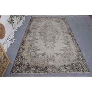 Tapis en laine à fleurs classique et vintage, beige marron, 5x8,7 pieds, design patchwork fait main pour la maison, le salon et la chambre à coucher avec support en latex - Product Image 1