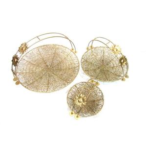 Panier de service de fruits en fil de fer perlé fait à la main avec poignée ensemble de 3 paniers de placage à l'or de dernière conception - Product Image 2