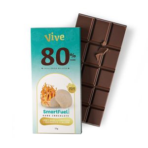 Vive SmartFuel Chocolate Negro 80% Sin Azúcar con Melena de León y Cordyceps, Envase Grande de 55g - Product Image 2