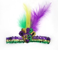 Serre-tête Couronne de Carnaval à Paillettes et Plumes, Coiffe Faite à la Main Colorée pour Fête et Danse, Accessoire de Tête