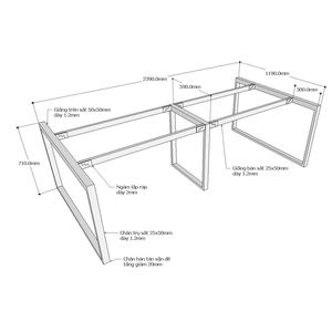 Industrial-Style 120x240cm Rectangular Conference Table Steel <b>Frame</b> Assembly Required Contemporary Office Furniture-HCRT011 - Product Image 2