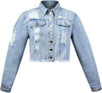 Veste en jean courte déchirée à manches longues pour femme, nouvelle mode, écologique, style hipster, décontractée, style urbain, automne/hiver